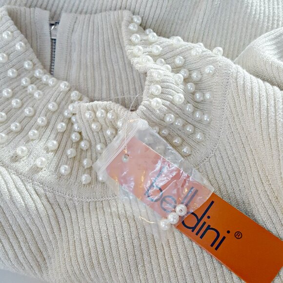 NEW! PEARL Embellished MOCK NECK SWEATER SZ L - Picture 3 of 7